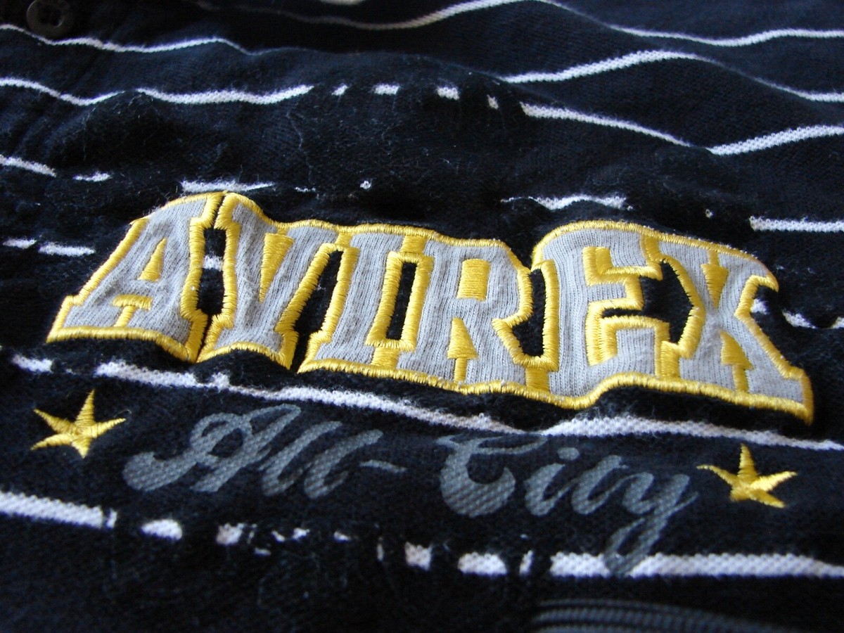 Men's Vintage 00s Y2K Avirex Black / White Striped Graphic Print