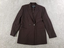 Laurel By Escada Womens Jacket 40 Brown Wool Cotton Lined Pinstripe
