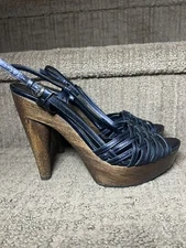 Miu Miu Womens Navy Blue Open Toe Slingback Heels. Size 38 1/2 Pre Owned