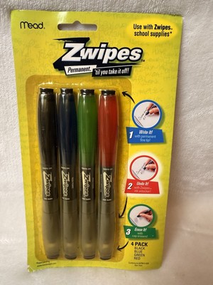 Vintage 2004 Mead Zwipes Permanent Erasable Pens 4 Pack Rare! 