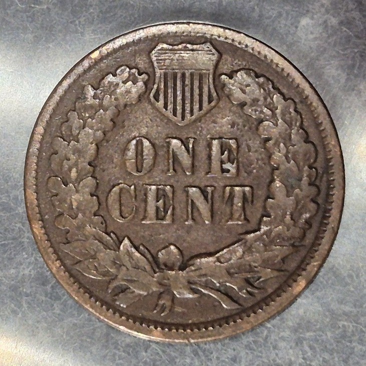 1891 Indian Head cent, reverse at an angle
