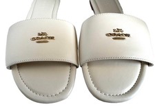 COACH Lockup Leather Slide Sandals Women's Size 10B CHALK CAQ67