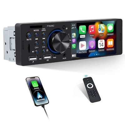 Single Din Car Stereo with Apple Carplay Android Auto, 4'' Touch Screen Car St...