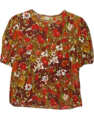 PRIMAVERA FIRENZE Womens Short Sleeve Shirt Blouse UK 14 Large Brown AQ42