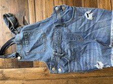 Cat Jack Girls Blue Denim Overall Shortall L 10/12 Adjustable Straps Pockets