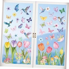AOWDIAO Spring Window Clings - 83 Pcs Watercolor Flower, Butterfly, Spring Vibe