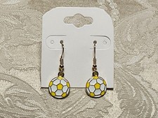 Soccer Ball Athletic Sport Gold Enamel Drop Dangle Bohemian Fashion Earring Set