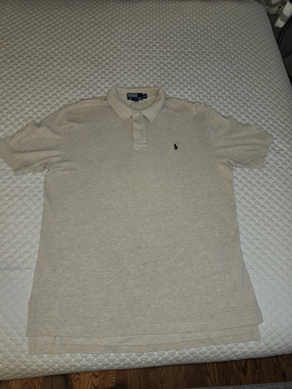 XL - Polo by Ralph Lauren Men's Beige Solid Cotton Logo Polo Shirt Button