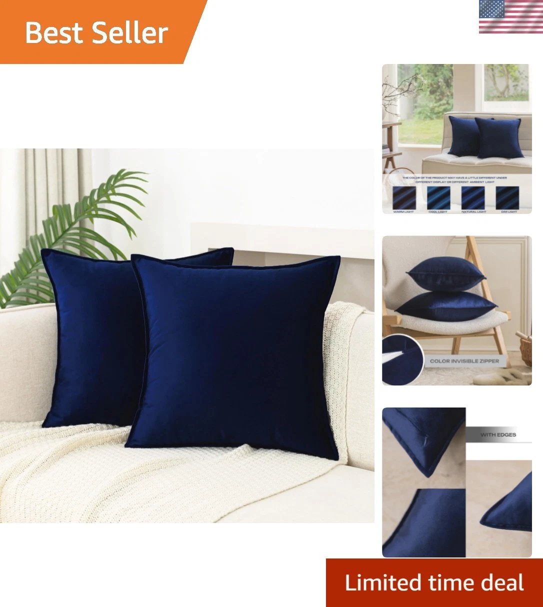 Velvet Navy Blue Throw Pillow Covers 18x18 Inches Pack of 2 Soft Decorative S...
Opens in a new wind