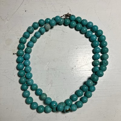 Native American Turquoise Beaded Necklace w/ Sterling Silver Chain 95g 31  Long