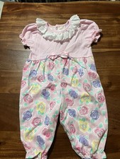 Buster Brown Girls 3-6M Pink Floral Cotton Knit One-Piece Coverall Ruffle