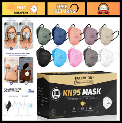 100 Pack KN95 Face Masks for Adults - 5-Layer Protective, Breathable, Adjustable