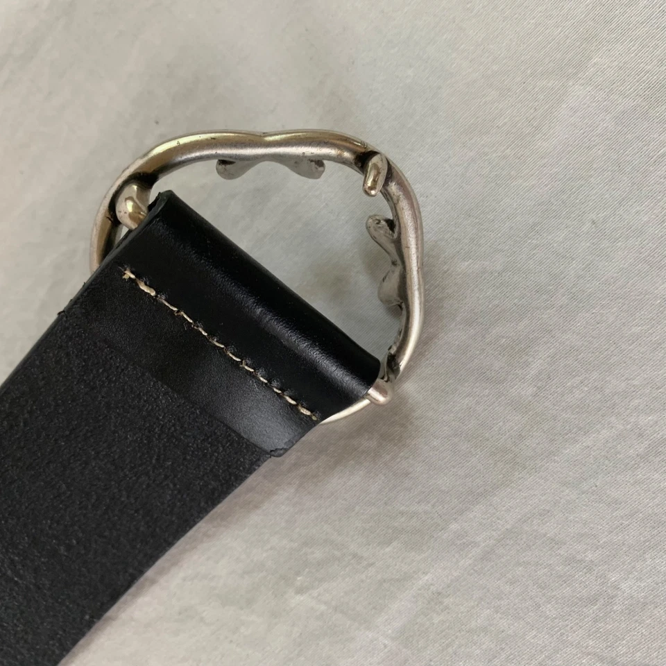 Cinturón Coldwater Creek Cuero Negro Pequeño Plateado Hebilla Redonda Bordado Western Foto 3 de 4