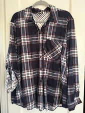 NWT Eden & Olivia Anthropologie Knit Top Button Shirt Plus Sz 2X 3X Plaid Navy R