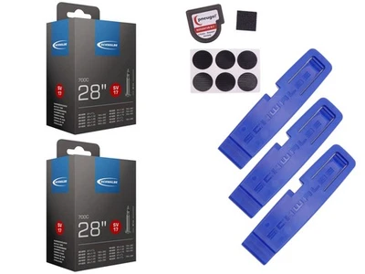 MOTAGO 2x Schlauch Schwalbe 35-622 (28x1.35) 700x35C SV 40mm Sclaverand +Reifenheber