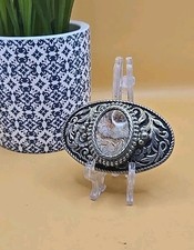 Vintage-style Ladies Western Americana Oval Belt Buckle w/ Agate or Jasper Stone
