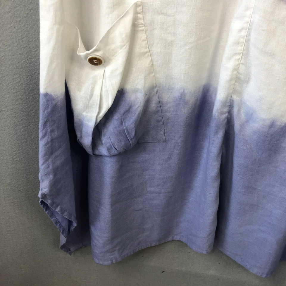 Vestido Crazy Line Mujer 18 Azul Blanco Sin Mangas Lino Algodón Tie Dye Bolsillos Foto 3 de 4