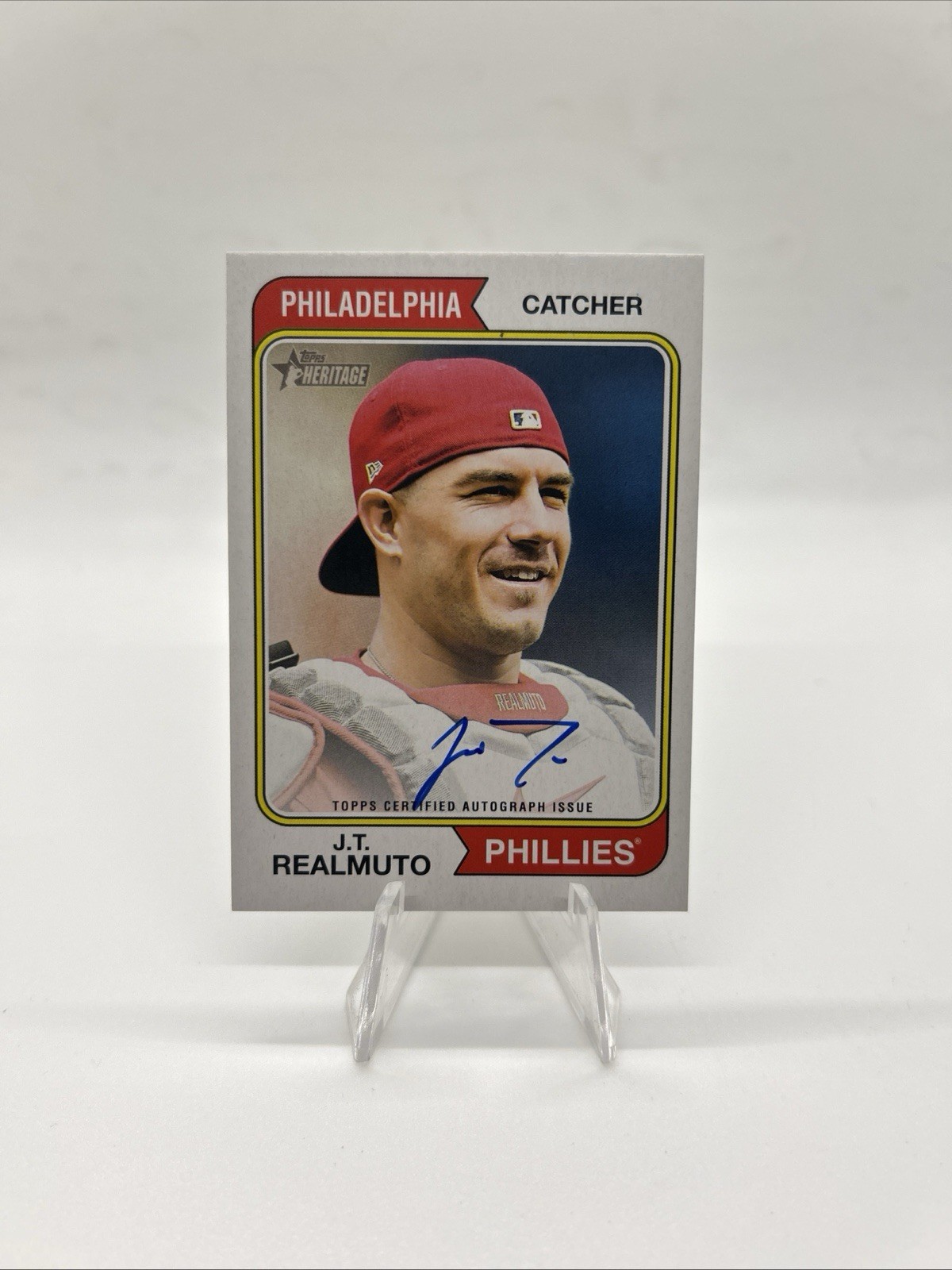 2023 Topps Heritage #ROA-JRO J.T. Realmuto Real One Blue Ink On Card Auto