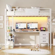 Loft Bed With RGB Lighting, Gaming Desk and Storage For Kids And Teens