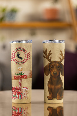 Edelstahl-Tumbler   Limitierte Weihnachtsedition mit Dackel-Motiv, handmade neu