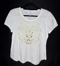 Style & Co White Cotton Shirt With Gold Embroidery 