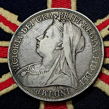 1898 CROWN Solid Silver Antique Coin Old London Victorian Vintage British Money
