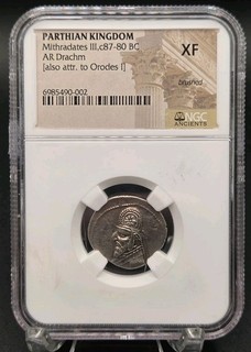 c87 80BC Mithradates III AR Drachm Parthian Kingdom | NGC XF Brushed