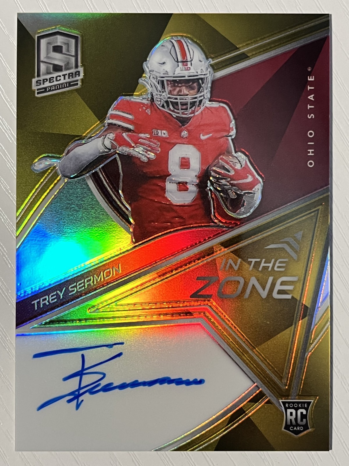 Trey Sermon 2021 Panini Chronicles Draft Picks Spectra Gold Prizm Auto 2/5