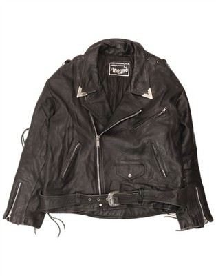 Vintage Herren Leder Biker Jacke Large Schwarz Leder CX01