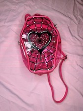 Monster High Pink Spiderweb Coffin Backpack See Thru Hard Plastic Charms Girls