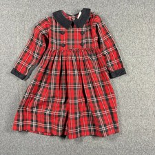 Kelly's Kids Girls Red Plaid Holiday Dress Black Corduroy Collar Vintage 4R USA