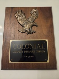 Colonial Casualty Insurance Company Agency Plaque Brass Eagle