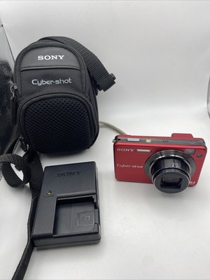 Sony Cybershot DSC-W170 Digital Camera Red W/Case, Charger, Battery Tested/Works