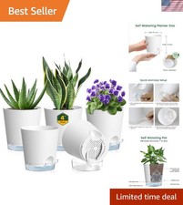 4 Inch Self Watering Pots for Indoor Plants, 5 Pack Small Flower Plant Pots with