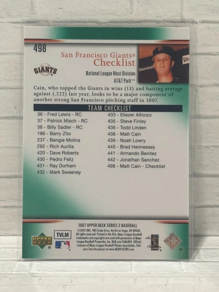 2007 Upper Deck Predictor Green (Rare Parallel)  #498 Matt Cain - Image 2 of 2