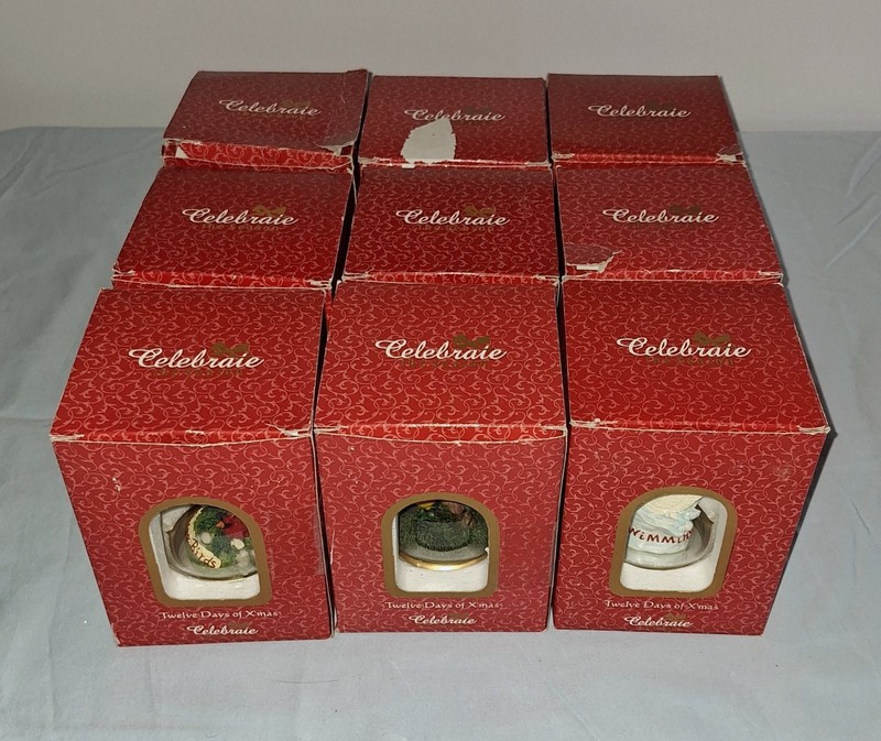 Vintage Sears & Roebuck 12 Days of Christmas Glass Ornaments LOT of 9