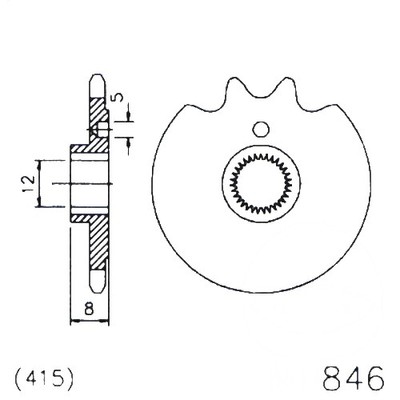 Esjot Kettenrad vorne 14 T 415 P Narrow Spline 12/13mm passend für Zundapp ZD 50 1980