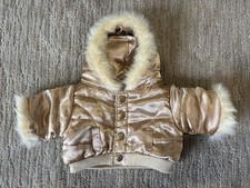 Build a Bear Gold Jacket Quilted Coat Faux Fur Trim Hood Winter