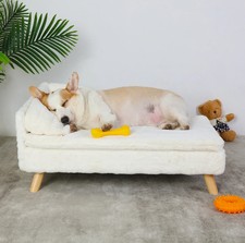 Elevated Solid Wood Pet Bed Sofa   Plush Dog Cat Couch with Soft Cushion