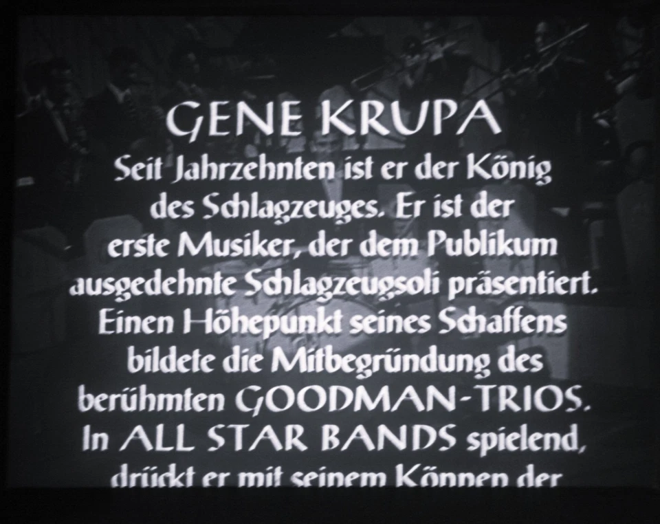 35mm-Musik-Clip Gene Krupa (1955) Schlagzeug-König Lichtton Sprossenschrift