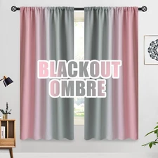 Ombre Pink Grey Room Darkening Curtains 63in Light Blocking Rod Pocket 2 Panels