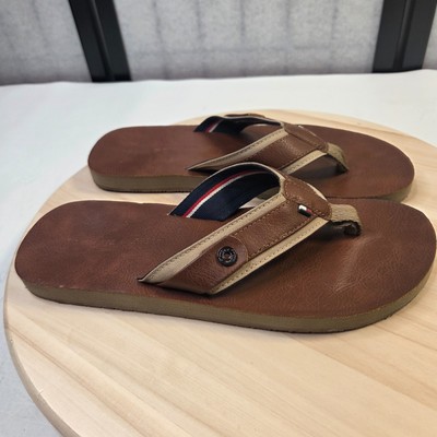TOMMY HILFIGER Drew Brown Faux Leather Flag Sandals Flip  display picture 1