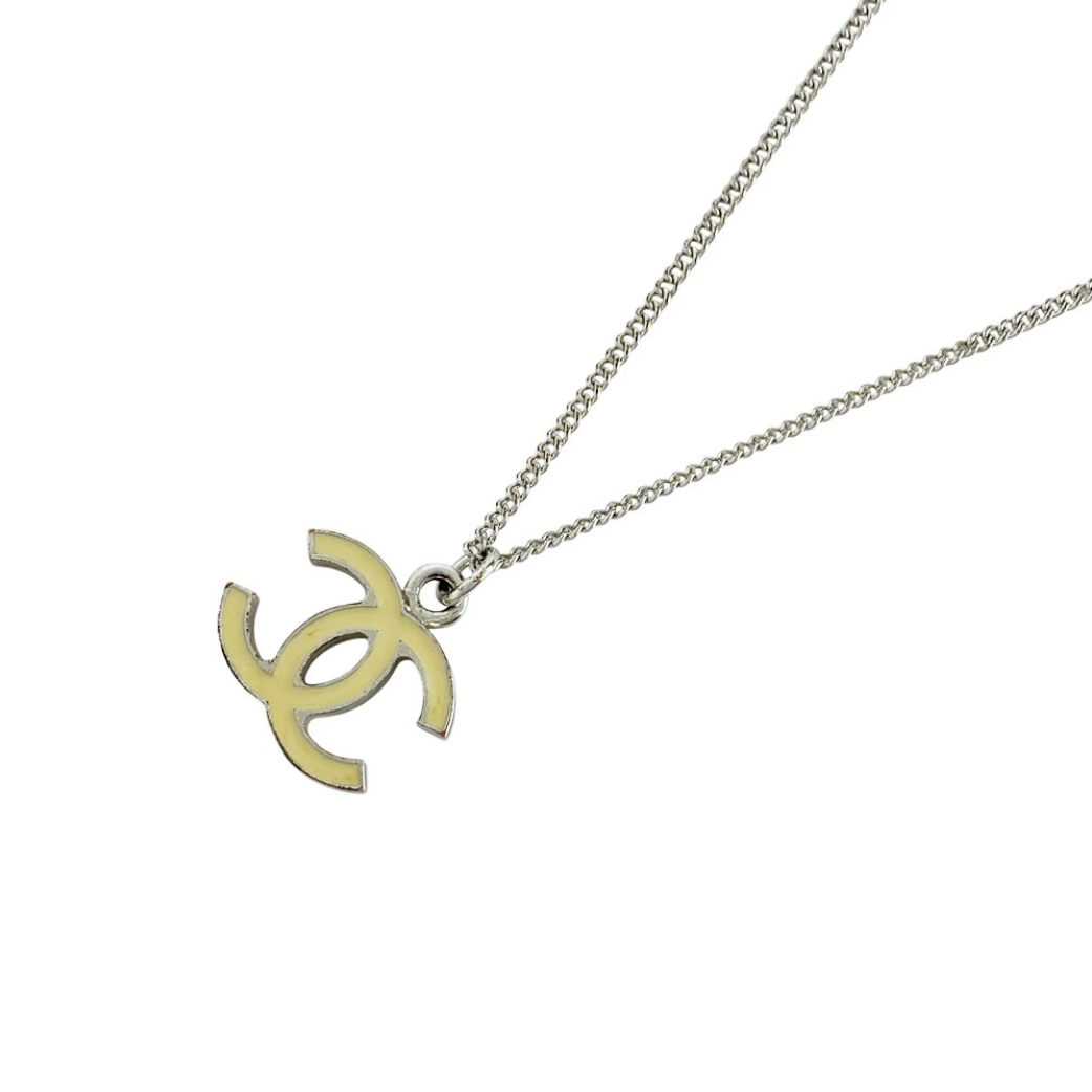 CHANEL CC Logos White Enamel Necklace 17