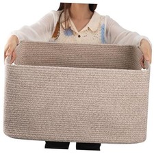 75L Large Blanket Basket, Woven Blanket Storage 22  x17  x12  Brown variegated