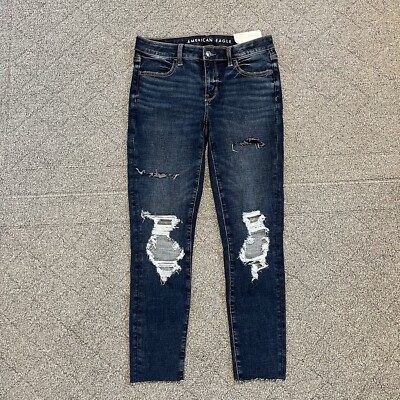 American Eagle Next Level Stretch Jegging Womens 4 Blue Destroyed Raw Hem NWT