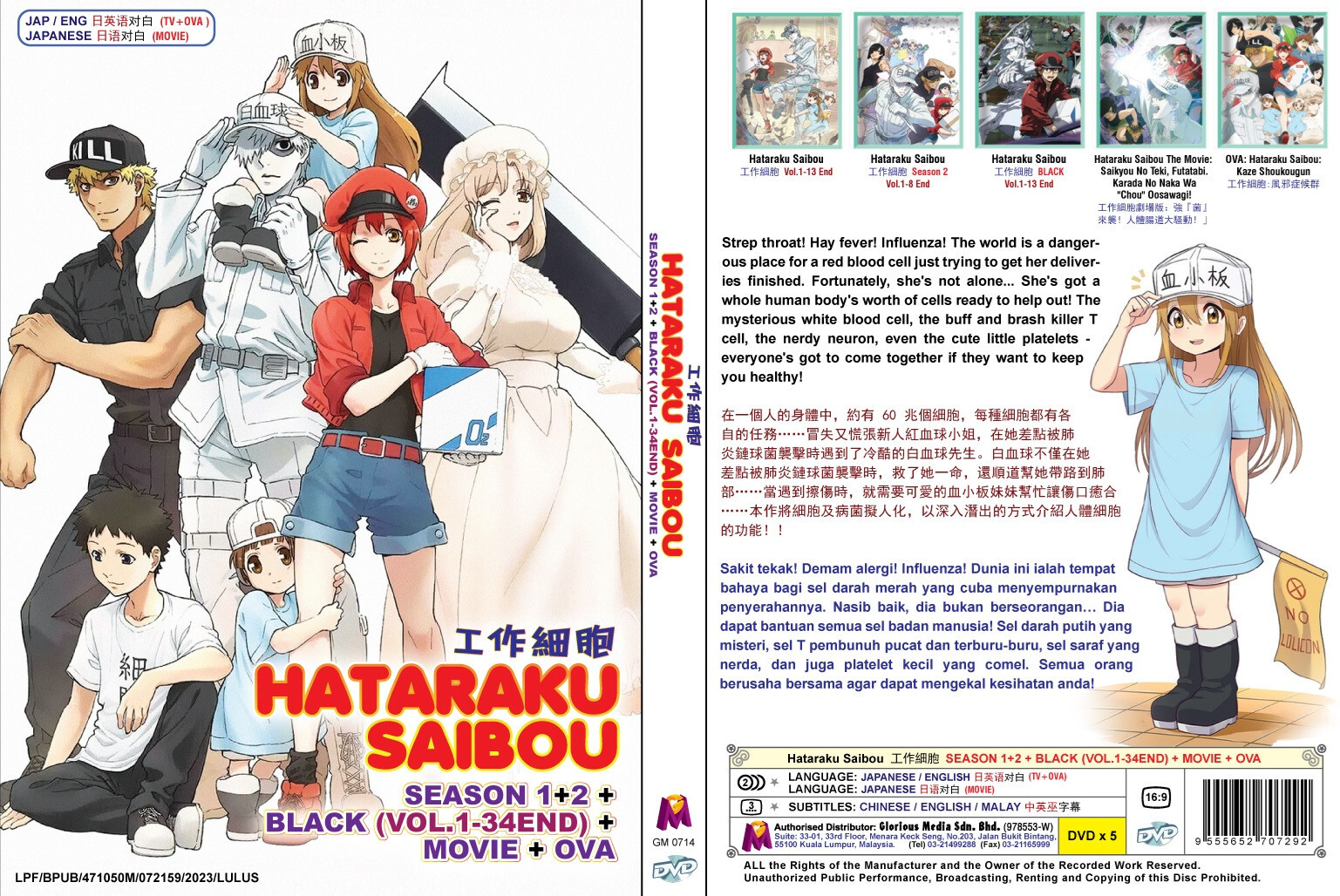 ENGLISH DUBBED Hataraku Saibou SEASON 1&2 + BLACK (Vol.1-34 End