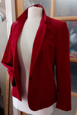 Vintage De Mura Red Velvet Blazer Lined Tailored Shoulder Pads Pockets Womens 12