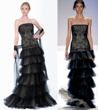 Tadashi Shoji Embroidered Lace Tiered Tulle Strapless Dress Gown  Stole 8 708