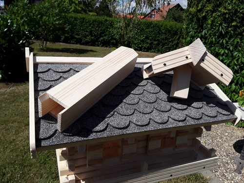 Casa para pájaros, casa para pájaros de lujo XL, con silo de alimentación, madera, hecha a mano, estilo casa de troncos - Imagen 6 de 7