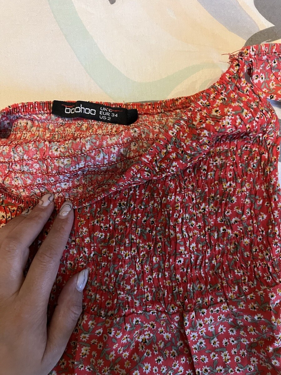 Boohoo Red Floral Off the Shoulder Dress. Size 6 | eBay UK